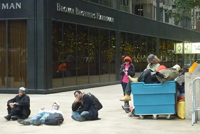 Occupy Wall Street protesters wait to bring their belongings back to Zuccotti Park. 